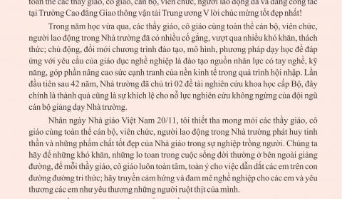 Thư chúc mừng của Hiệu trưởng nhân ngày Nhà giáo Việt Nam 20/11