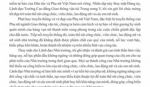 Thư chúc mừng của Hiệu trưởng nhân ngày Quốc tế Phụ nữ 8/3