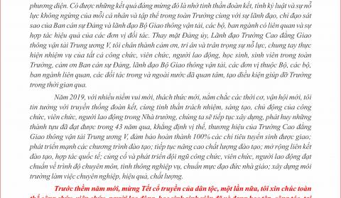 Thư chúc Tết Xuân Kỷ Hợi - 2019 của Hiệu trưởng Trường Cao đẳng Giao thông Vận tải Trung ương V